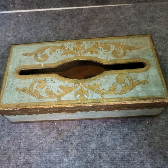 Vintage Tissue Box Cover in Green and Gold - Picture 3 of 5